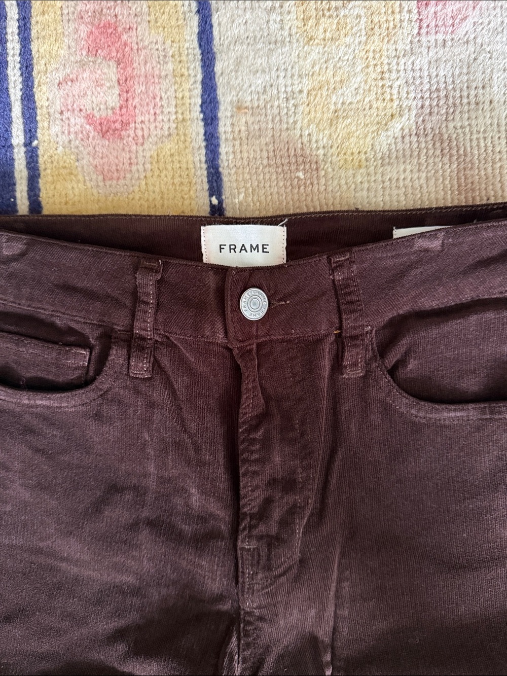 Frame “Le Crop Mini Boot” Dark Brown Corduroy with Flare